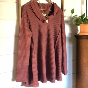Umgee Oversized Waffle Knit Cowl Neck Sweater S